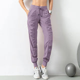 Fashion Casual Sports Pants For Women Loose Legs Drawstring-Grey Purple-5