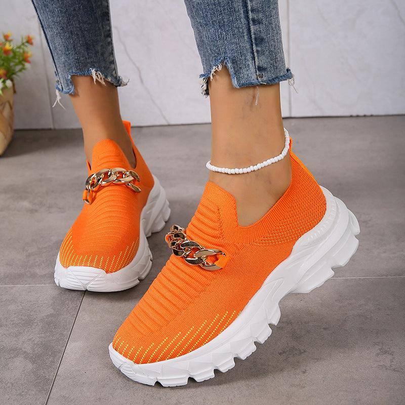 Fashion Chain Design Mesh Shoes For Women Breathable Casual-Orange-1