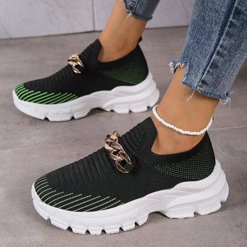 Fashion Chain Design Mesh Shoes For Women Breathable Casual-Black-2
