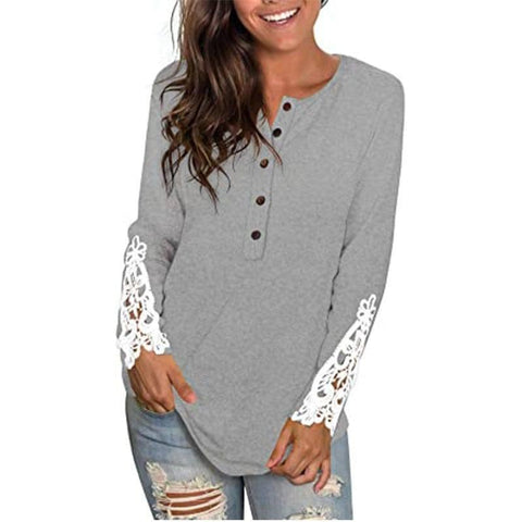 Fashion Lace T-shirt Top For Women-Gray-1