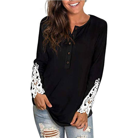 Fashion Lace T-shirt Top For Women-Black-4