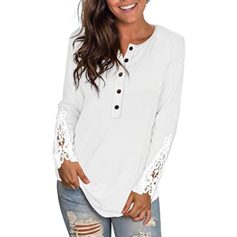 Fashion Lace T-shirt Top For Women-White-7