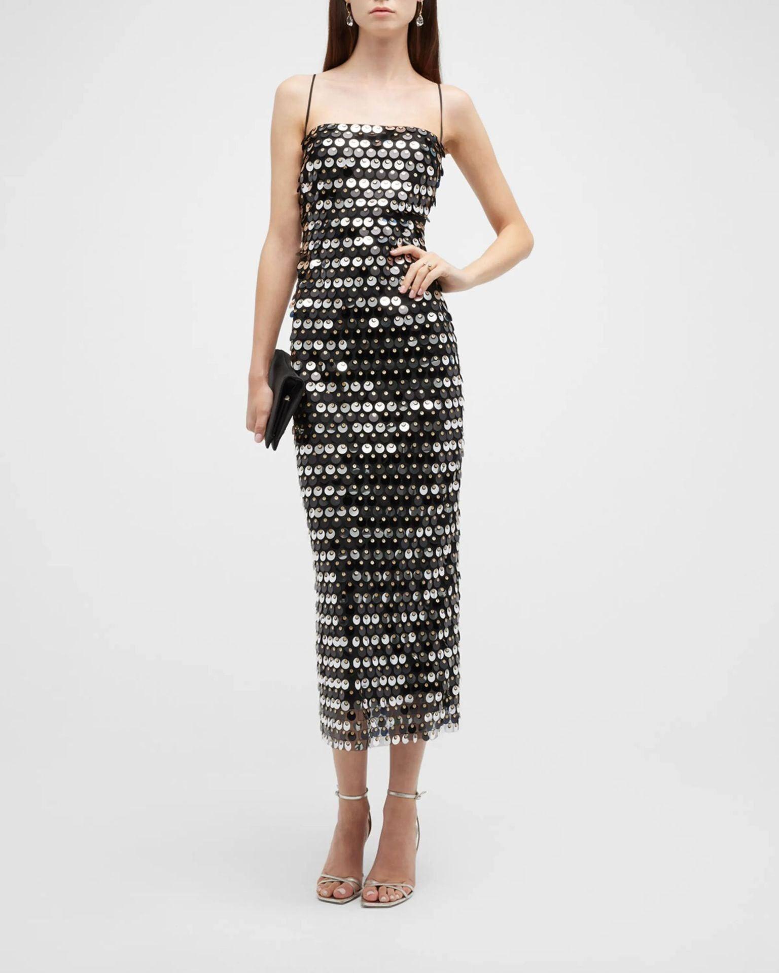 Fashion Lady Sequin Irregular Dress-Black-4