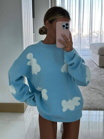 Fashion Love Embroidered Sweater For Women-FQT2103 Blue-9