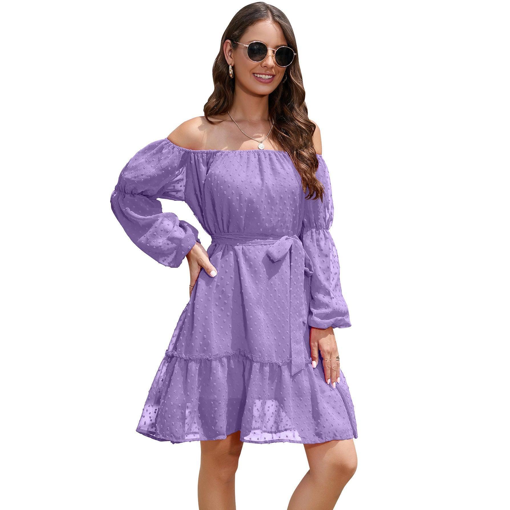 Fashion One-shoulder Long Sleeve Dress For Women Tie Waist-Purple-6