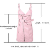 Fashion PU leather women dress V neck mini bodycon sexy-Pink-4