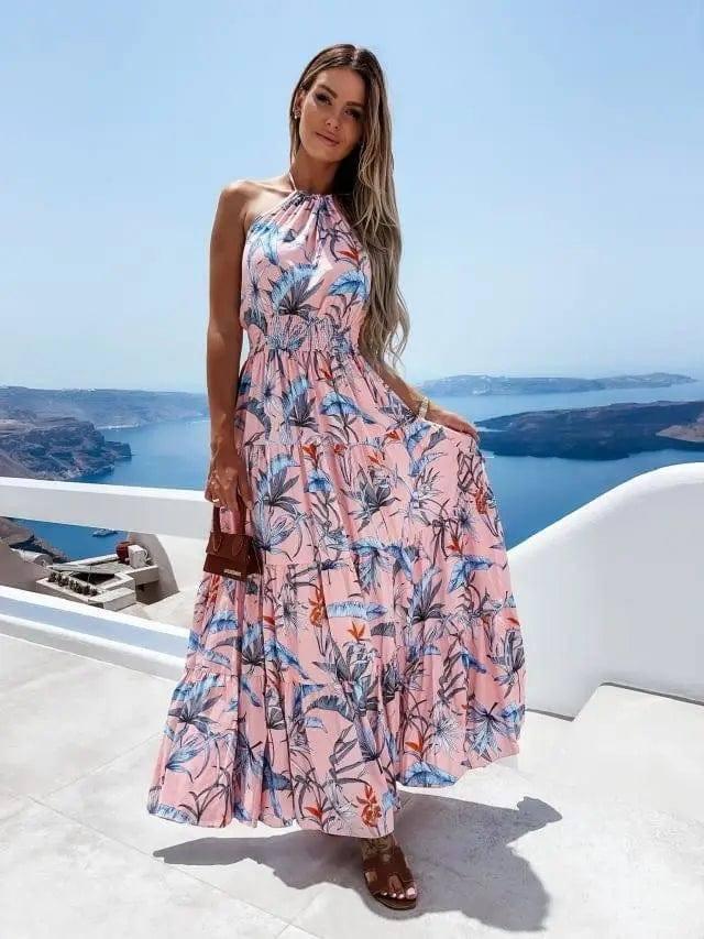 Fashion Sexy Floral Halter Dress-2