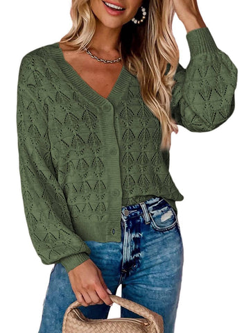 Fashion Short Cardigan Knitted Sweaters Women Autumn And-Green-10
