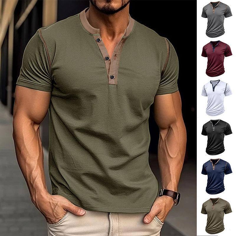 Fashion Short-sleeved Polo Shirt Summer Button V-neck-1