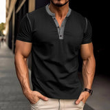 Fashion Short-sleeved Polo Shirt Summer Button V-neck-Black-3