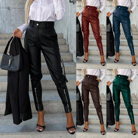 Fashion Slim-fitting Leather Trousers Women Waist-cinching-1