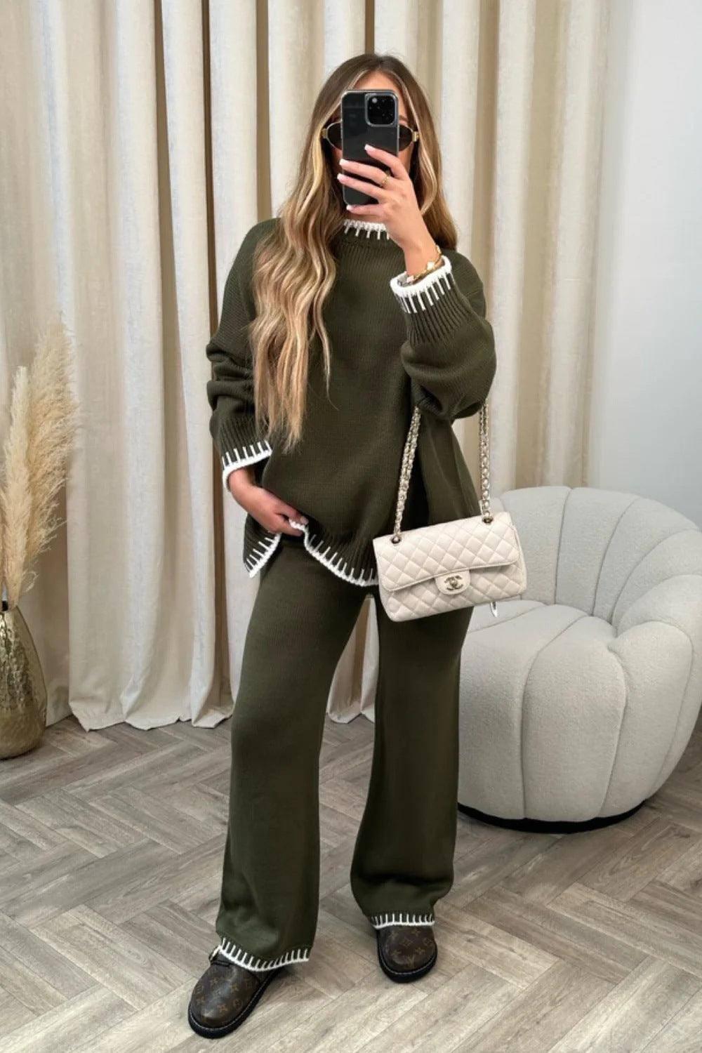 Fashion Solid Color Casual Loose Outfit-Army Green-5
