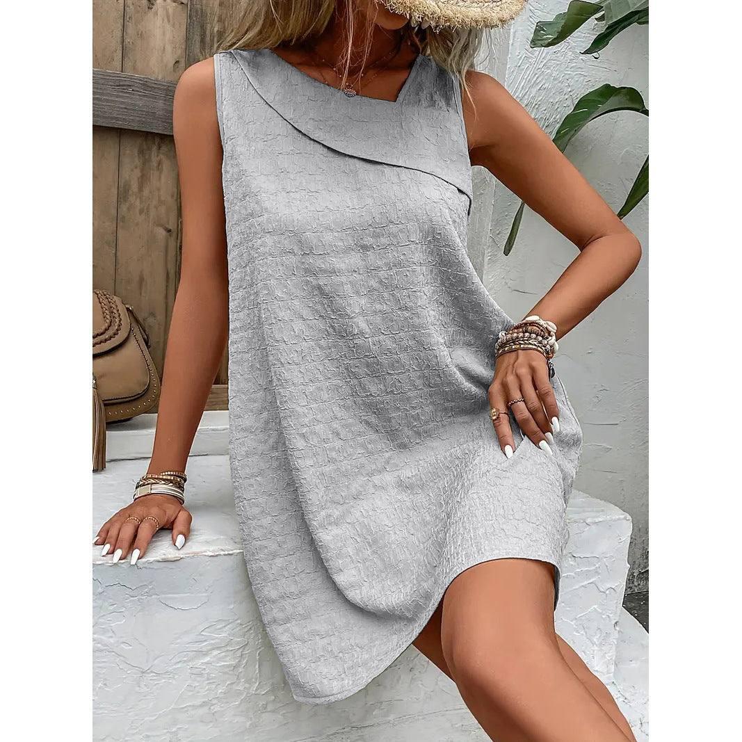 Fashion Solid Color Sleeveless Dress Summer Slim-Light Grey-12