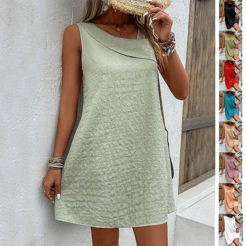 Fashion Solid Color Sleeveless Dress Summer Slim-1