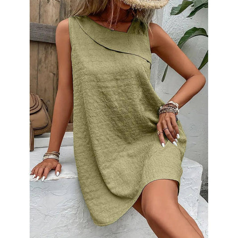 Fashion Solid Color Sleeveless Dress Summer Slim-Army Green-9
