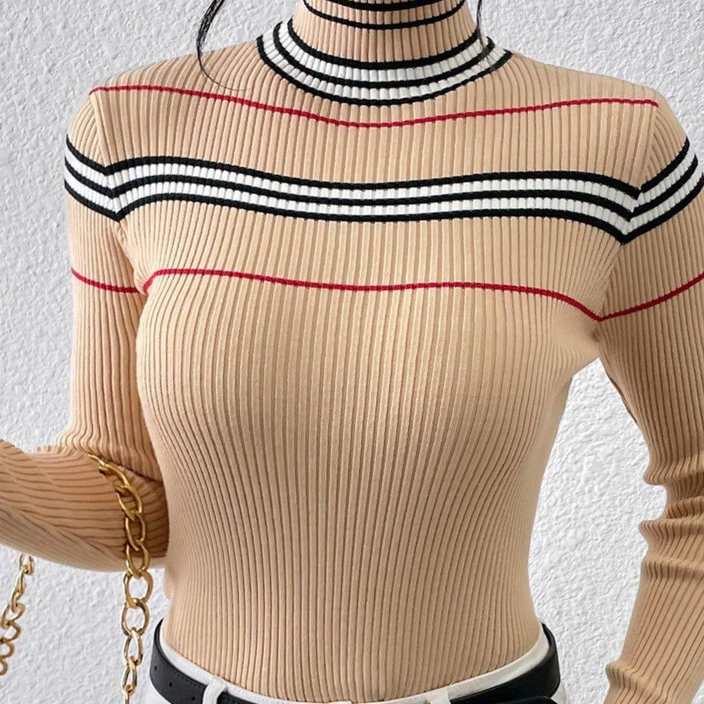 Fashion Solid Color Striped Pullover-10