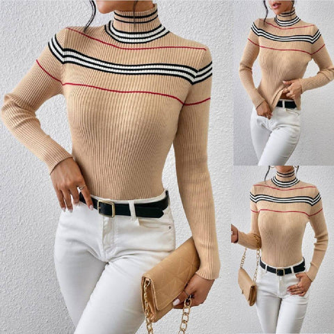 Fashion Solid Color Striped Pullover-7