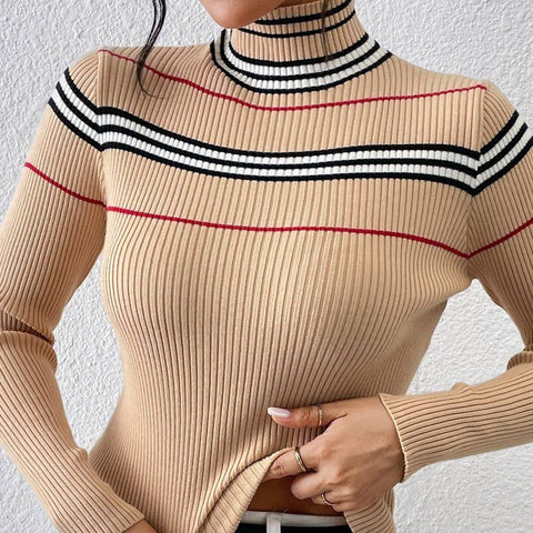 Fashion Solid Color Striped Pullover-9