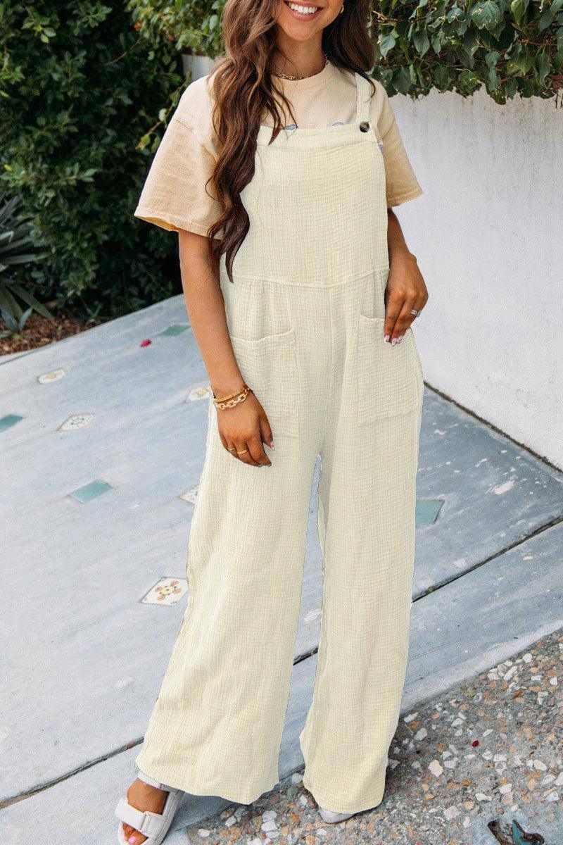 Fashion Square Neck Jumpsuit With Pockets Spring Summer-Apricot-5