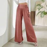 Fashion Straight Wide Leg Pants Elastic High Waist Casual-Pink-5