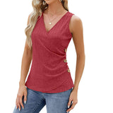 Fashion Vest With Button Design Sleeveless V-neck T-shirt-Red-7