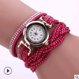 Fashion watch ladies fashion watch, diamond twisted pu belt-Rose red-10