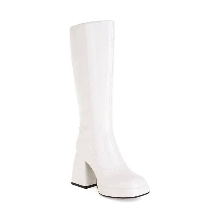 Fashion Waterproof Platform Candy Color High Boots Women-White-2