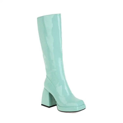 Fashion Waterproof Platform Candy Color High Boots Women-Green-3