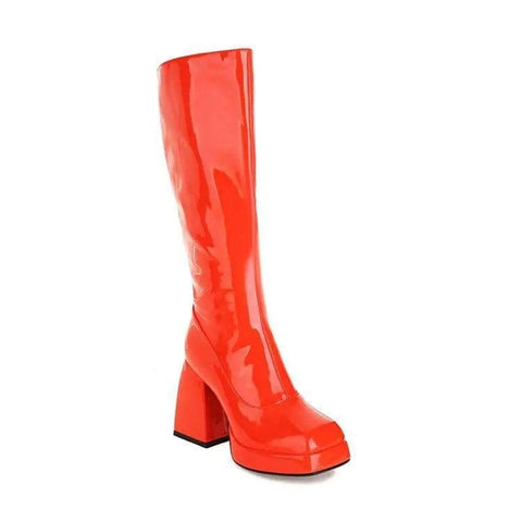 Fashion Waterproof Platform Candy Color High Boots Women-Orange-4