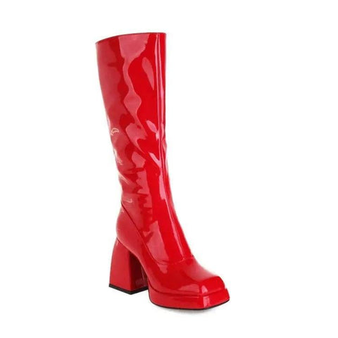 Fashion Waterproof Platform Candy Color High Boots Women-Red-7