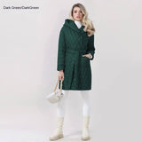 Fashion Woman Cotton Dress Coat Solid Color Hooded Warm-Dark Green-10