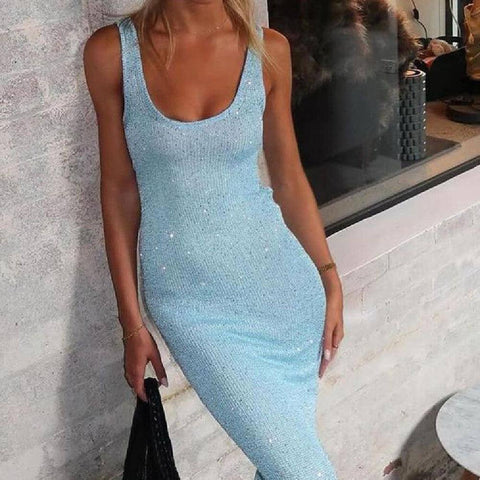 Fashionable Sleeveless Sequin Knitted Dress-1