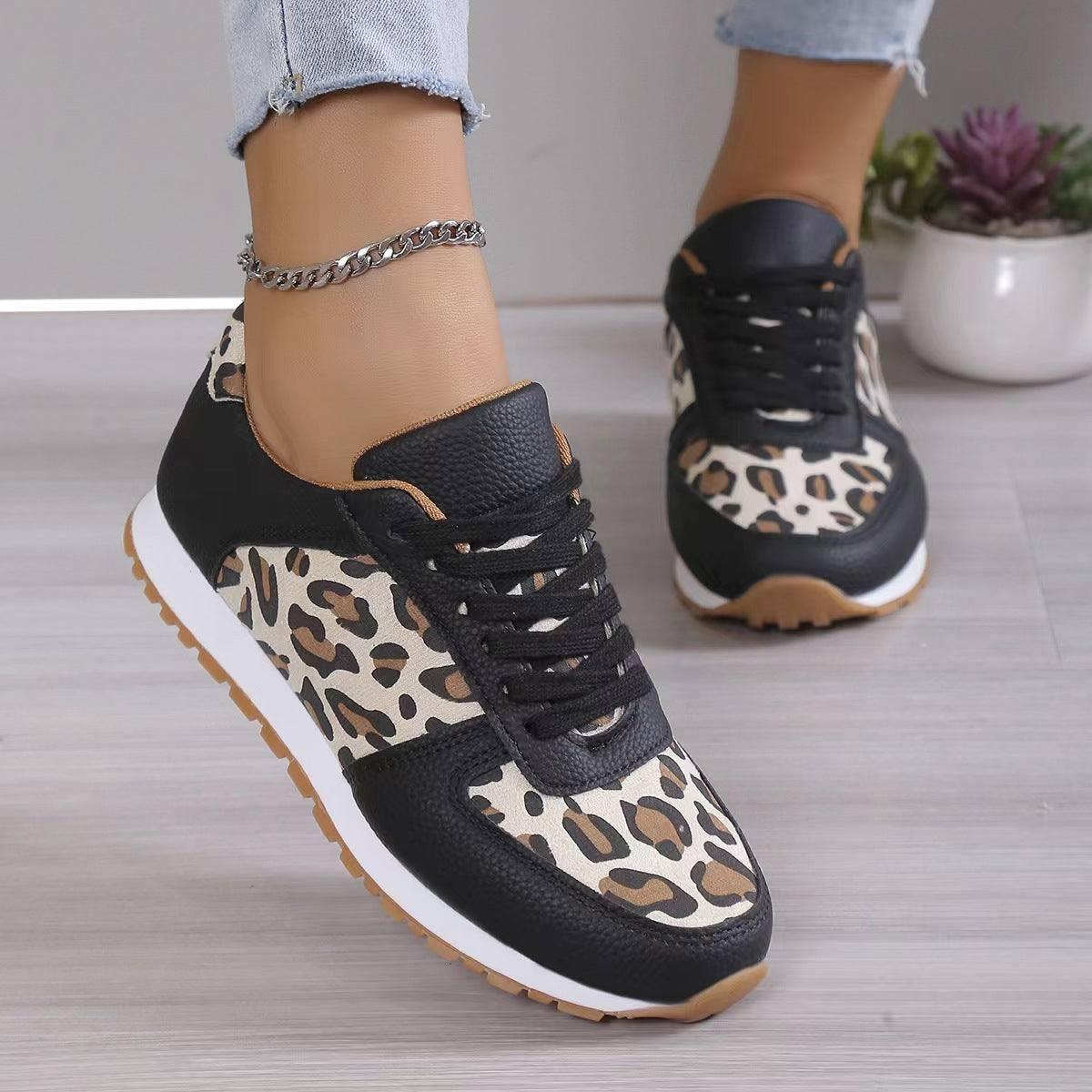 Fashoin Leopard Print Lace-up Sports Shoes For Women-Black-2