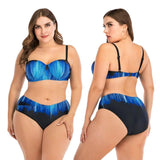 Fat woman underwire big cup ladies swimsuit-Blue-1