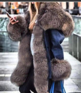 Faux crystal fox fur collar fur collar hooded jacket-2