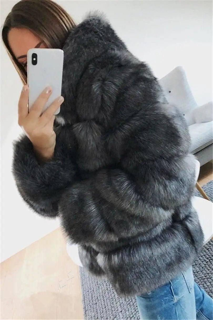 Faux fur jacket-Dark gray-3