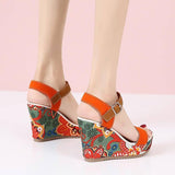 Floral Embroidered High Wedge Sandals-4