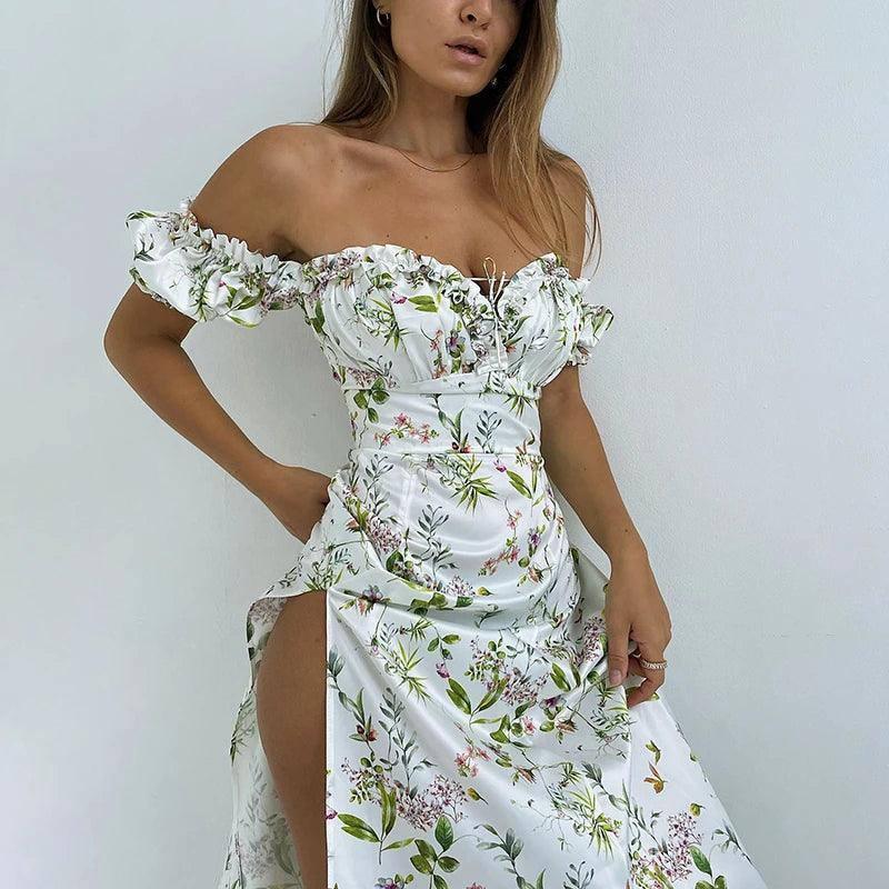 Floral Off-Shoulder Puff Sleeve Maxi Dress - Chic Summer-5