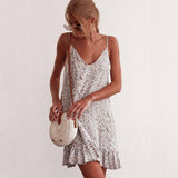 Floral Print Summer Dress Women V Neck Sleeveless Spaghetti-2