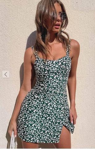 Floral Sleeveless Split Dress Skirt-Green-3