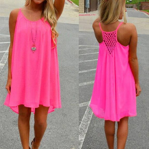Fluorescent Chiffon Voile Beach Dress-rose-7