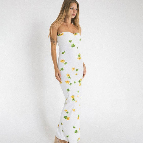 Fold Floral Dress High Waist Long Skirt Printed Tube Top-3