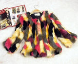 Fox fur round collarless short coat-Red yellow-9