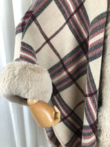 Fringe Cardigan Plaid Shawl Sweater Women's Dress-Beige-5