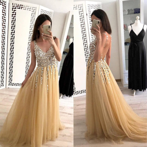 Front And Back V-neck Sequined Floor-length Dovetail Dress-1