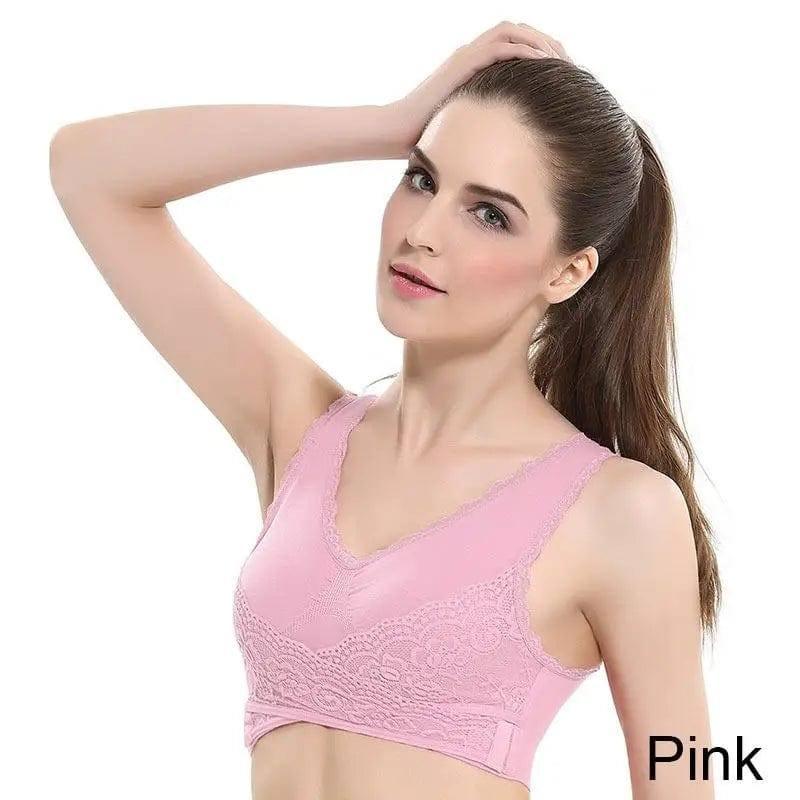 Front Cross Side Buckle Lace Side Non-Wire Sports Fitness-Pink-9