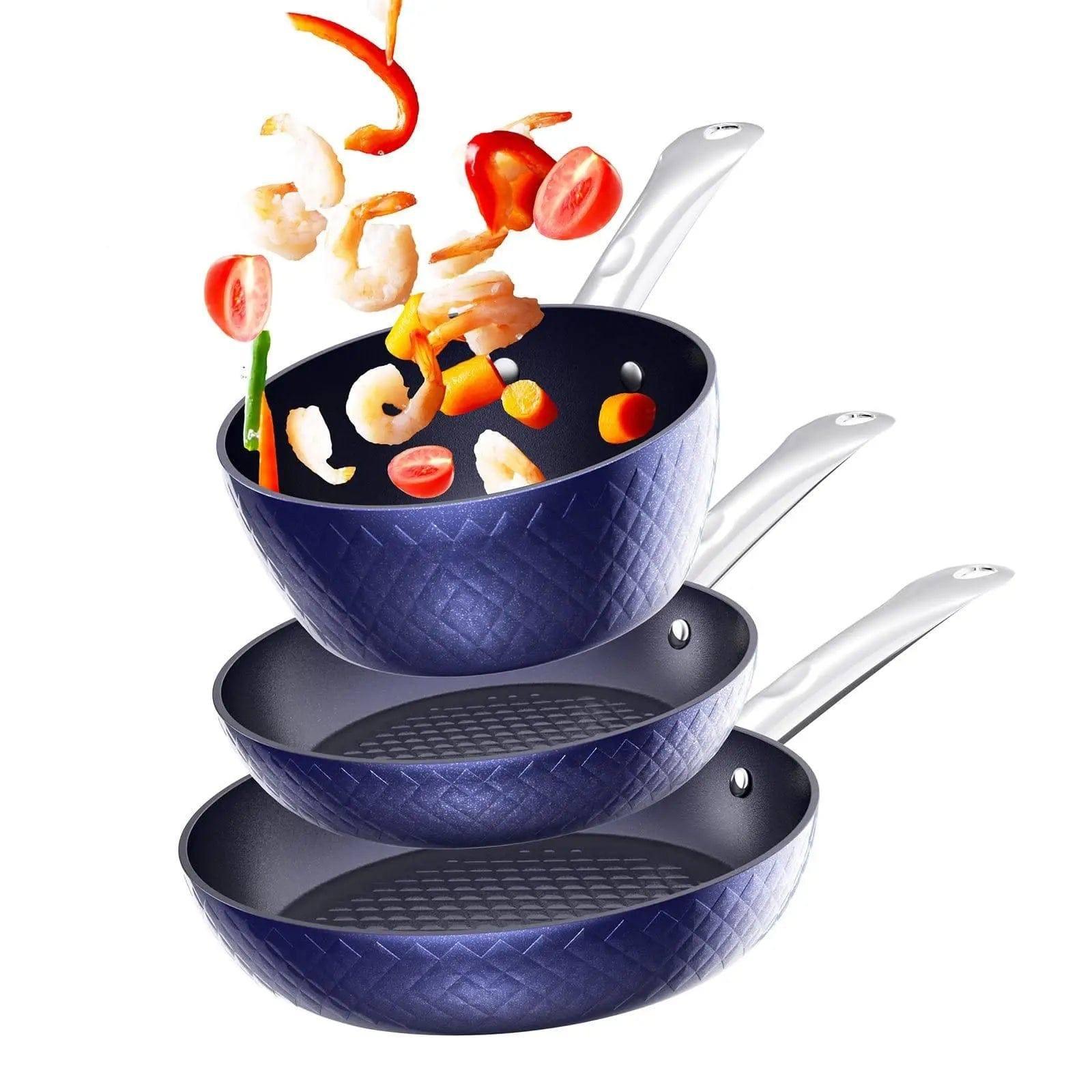 Frying Pan Sets Non Stick 3Pieces Blue 3D Diamond Cookware-default-2