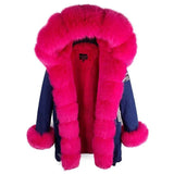 LOVEMI  Fur coat Rose red / S Lovemi -  Women's Fashion Embroidered Denim Cotton Jacket