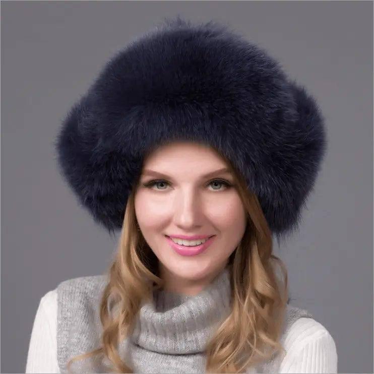 Fur hat fox fur Leifeng women's hat-DarkBlue-2