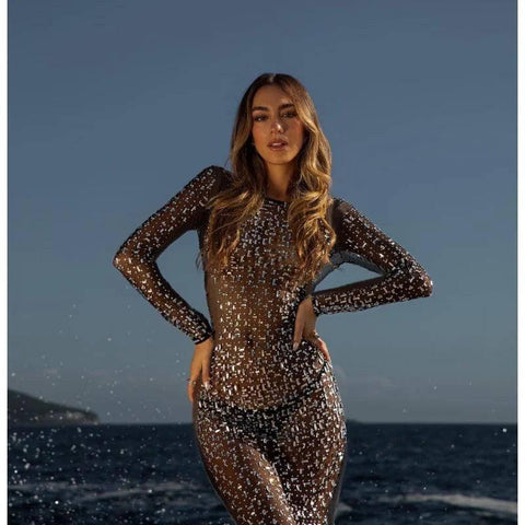 Glitter Mesh See-Through Maxi Dress - Sexy Beach Cover Up-7